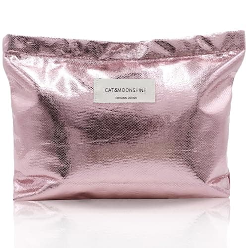 Image of NICECONE Shiny Glitter Makeup Bag - Sparkly Bling Double Layer Cosmetic Bag with Zipper, 19x26cm Portable Toiletry Pouch for Women, Waterproof Travel Makeup Organizer, Pink