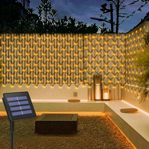 Image of CCILAND 3m x 2m Solar Net Lights Outdoor, 200 LED Solar Powered Net Lights Green Wire Auto On/Off Waterproof Mesh Light String for Garden Patio Fence Party Wedding Decor - Warm White