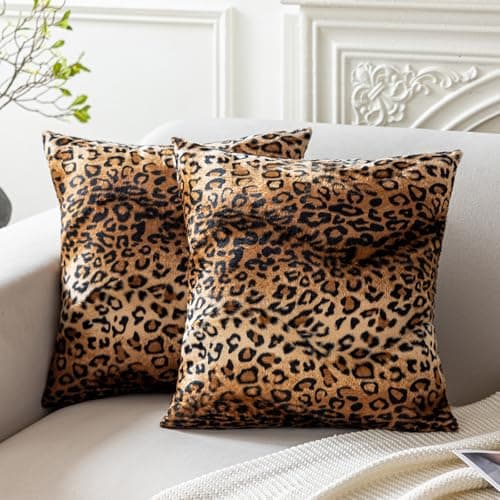Image of CARRIE HOME Soft Plush Leopard Print Faux Fur Decorative Throw Pillow Covers for Home Couch Sofa (Set of 2, 18x18 inch)
