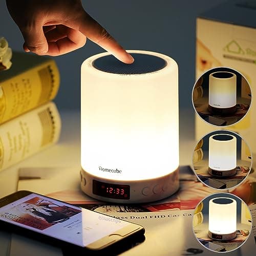 Image of Homecube Bedside Lamp, Bluetooth Speaker with Touch Light, Music, Clock, Alarm and Radio All in One, Best Valentines Birthday Gifts for Men, Women, Boys, Girls
