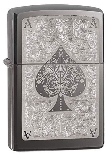 Image of Zippo Windproof Lighter - Ace Filigree - Black Ice - Laser 2-Tone - Refillable for Lifetime Use - Adjustable Flame - Gift Box - Metal Construction - Made in USA
