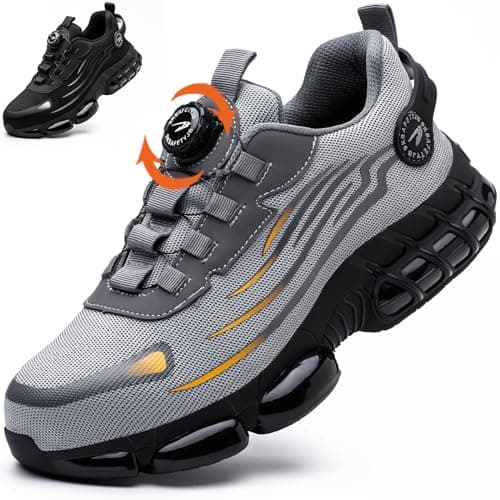 Image of OBIDER Safety Trainers, Safety Shoes Men Women, Comfortable Lightweight Work Shoes, Upgraded Swivel Buckle Shoelaces, Non Slip Work Trainers with Air Cushion Grey
