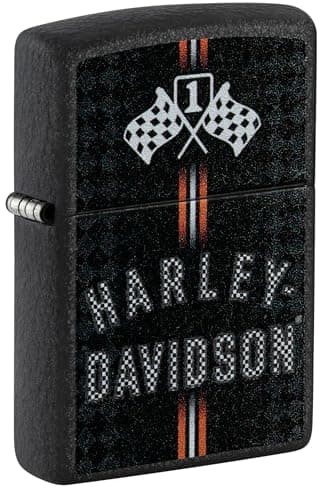 Image of Zippo Windproof Lighter, Harley-Davidson Design – Black Crackle, Colour Image – Refillable, Reusable, Windproof Design – Comes in Gift Box – Made in USA