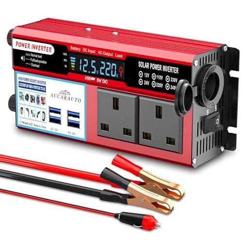 Image of AUCARAUTO 500W Modified Sine Wave Car Power Inverter 12V to 230V Converter with 2 AC Sockets /4 USB Ports/Car Adapter/Digital Display and Aluminum Body, Charge Your Laptop, iPhone, Tablet & More