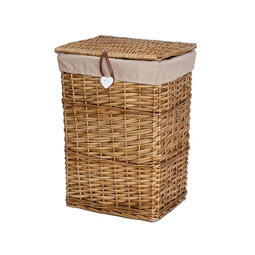 Image of Wickerfield Laundry Wicker Basket with Lining, Wicker Bathroom Storage Blanket Basket with Lid (Brown, Small)