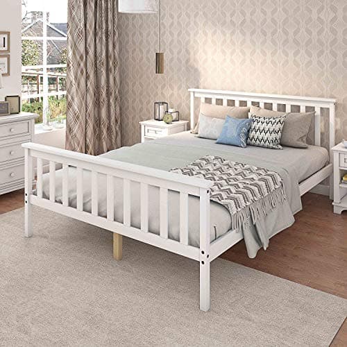 Image of Panana Double Bed in White 4ft6 Solid Wooden Frame For Adults Kids Teenagers