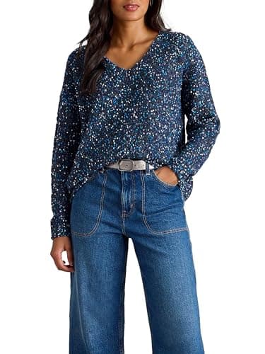 Image of White Stuff V-Neck Pullover with Textured Pattern - Long Sleeve, Regular Fit - Dark Blue - Size 14