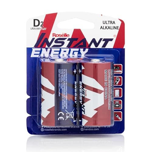 Image of Roselle Instant Energy Ultra Alkaline D Size Batteries, LR20/AM1/1.5V, Pack of 2