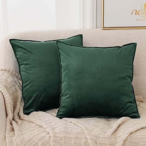Image of Deconovo Christmas Decorations Set of 2 Home Decoration Crushed Velvet Cushion Covers 50cm x 50cm 20x20 Inches Flanges Throw Pillow Cases Cushion Covers for Garden Chairs Forest Green