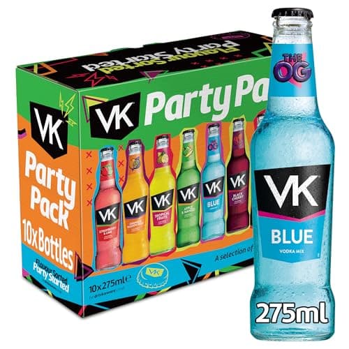 Image of VK Party Pack 10 x 275ml | 3.4% ABV | Alcopops Party Pack | 10 Bottles | Vodka & Fruit Juice | Ready To Drink | Mixed Pack | Premixed Alcohol Drinks | Fruity Flavoured Sparkling Vodka Drinks |