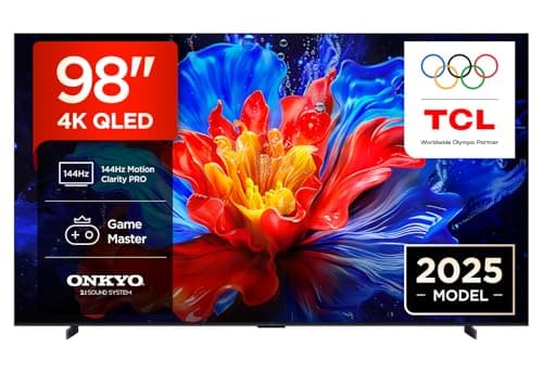 Image of TCL 98P8K-UK 4K Ultra HD QLED Smart TV, 144Hz Gaming, Dolby Vision HDR10+, Google TV with BBC iPlayer, Onkyo 2.1 Dolby Atmos Sound