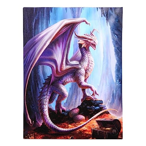 Image of Something Different Wholesale Anne Stokes Dragon Plaque - Treasure Trove Canvas Wall Art - 19x25cm - White Dragon Print