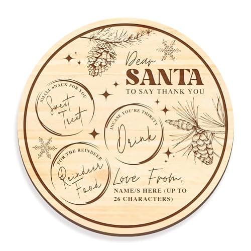 Image of Christmas Eve Santa Tray - Personalised Wooden Santa Claus Treat Board, Xmas Milk & Cookie Plate, Night Before Christmas Treats For Santa