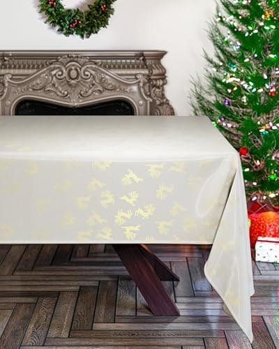 Image of Emma Barclay Reindeer - Metallic Woven Jacquard Chrismas Table Cloth in Cream Gold - 50x70 (127x178cm)