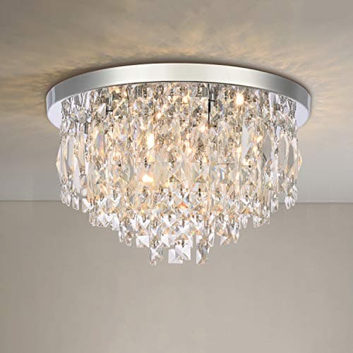 Image of A1A9 Modern Crystal Chandeliers Ceiling Lights, Clear K9 Crystal Chrome Flush Mount Lights, Elegant Round LED Pendant Lamp for Living Room, Dining Room, Bedroom, Lounge (Diameter 40cm)