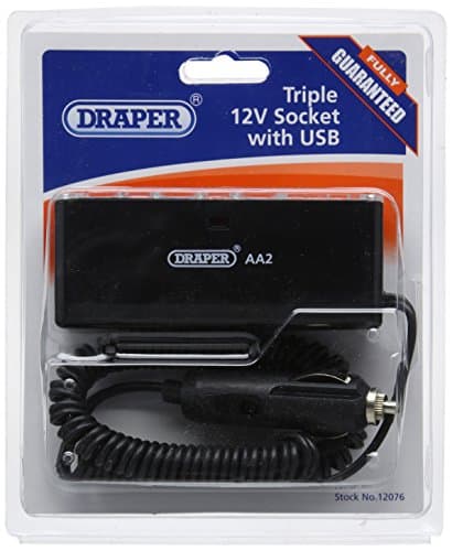 Image of Draper 12076 12V 3-Socket Adaptor with USB