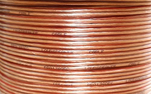 Image of iStrand Premium 18 AWG 2 x 69 Strand Oxygen Free Copper/OFC Speaker Cable/Wire - Clear Transparent Outer Jacket with Red Polarity Marker – Outer Dimensions of Cable 5.6mm x 2.8mm (5m)
