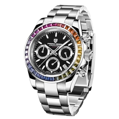 Image of Pagani Design Classic Men's Quartz Watch Japan VK63 Movement Ceramic Bezel Stainless Steel Waterproof Business Sport Chronograph Date (black-rainbow-PD1644)