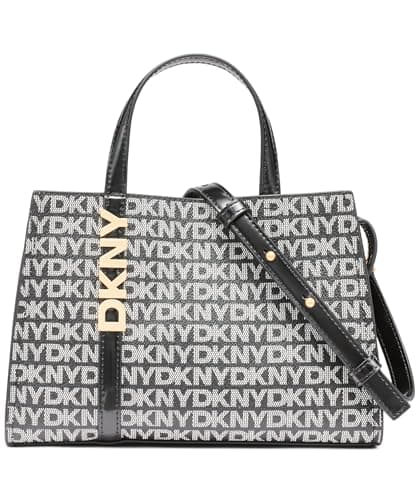 Image of DKNY Women's Avril Small Satchel Crossbody 100% PVC with PU Trim, Black Logo and Black