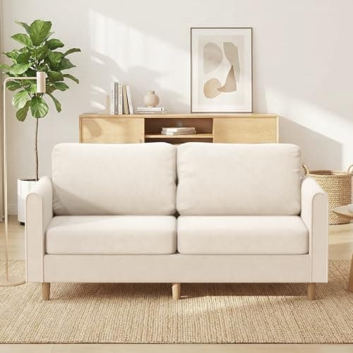 Image of Skokliz 175cm 2 seater sofa - Comfortable Corduroy Couch with Spring Cushion, Solid Wood Frame & Deep Seat, Modern Small Sofa for Living Room, Bedroom, Beige