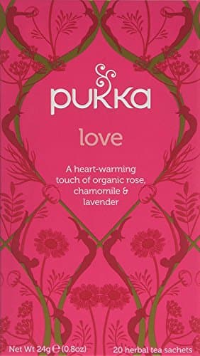 Image of Pukka Herbs | Love Organic Herbal Tea Box | Chamomile, Lavender and Rose | Perfect For Uplifting Spirits | Caffeine Free | 4 Packs | 80 Plant Based Biodegradable Tea Bags