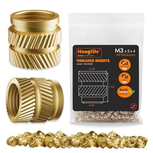 Image of HANGLIFE Threaded Inserts for Plastic, M3 Heat Set Insert for 3D Printing Components and Plastic Parts - Brass Metric Knurled Nuts (100 Pieces)