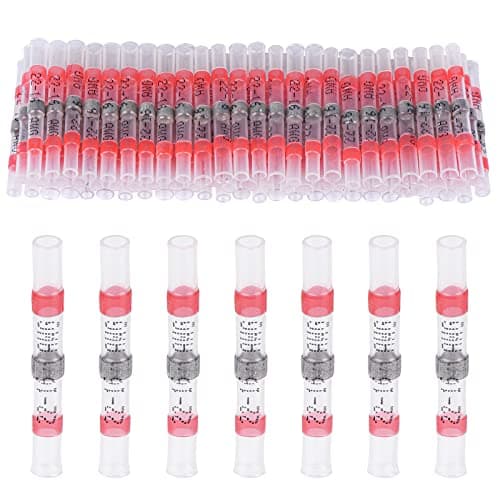 Image of 100 PCS Solder Seal Wire Connectors Heat Shrink Solder Butt Connectors Waterproof Insulated Electrical Butt Splice Wire Terminals, Red 22-16 AWG