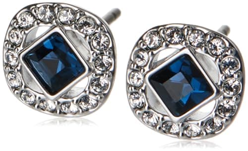 Image of Swarovski Angelic stud earrings, Square cut, Blue, Rhodium plated