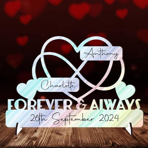 Image of Personalised Forever & Always Infinity Heart Sign Wedding Anniversary Sign - Customised with Couple's Names and Marriage Date - Gift for Him, Her, and Couples - 20cm x 13cm (Rainbow)