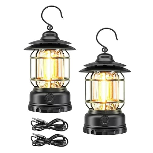 Image of Clearhill Rechargeable Camping Lantern, Frame Decorative Table Lamp, 3 Modes LED Lights with Hooks, Dimmable, Vintage Style, Portable Waterproof Camping Light for Indoor/Outdoor Use