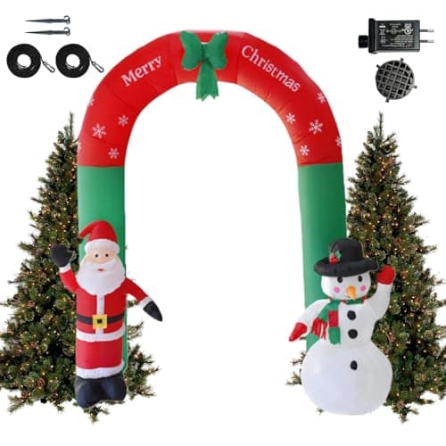 Image of Inflatable Christmas Arch 2.4 m Light Up with Santa and Snowman, Inflatable Party Arch for Driveway | for Garden Yard Path Terrace Lawn Porch and Farm