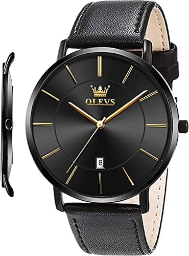 Image of OLEVS Mens Wrist Watches Ultra Thin 6.5mm Minimalist Leather Blue Dial Watch Business Dress Waterproof Date Slim Watches for Men