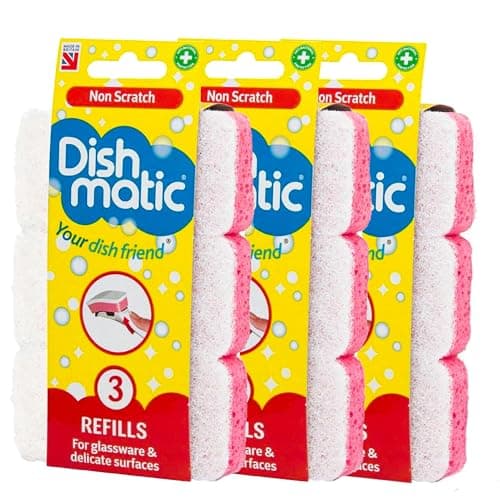 Image of Dish Matic Refill Sponges 9 Pack - Heavy Duty Non Scratch Refill Sponges Cleaning Scourer General-Purpose Washing-Up Sponge Refill Head for Kitchen Sink and Bathroom