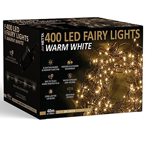 Image of NETTA 400 LED Fairy String Lights | Warm White | 40M Lit Length | 8 Different Modes | Suitable for Indoor and Outdoor Use | Perfect for Christmas, Party Decorations, Gardens, Bedrooms