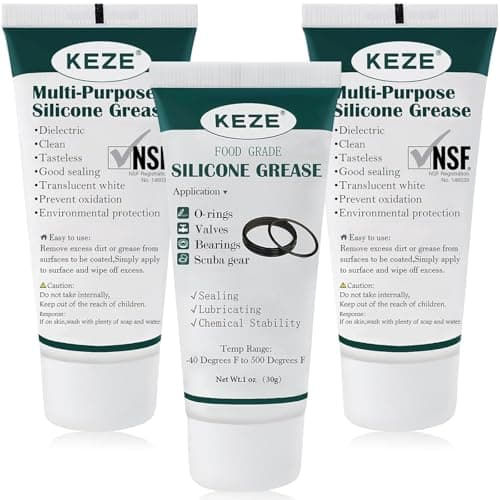 Image of KEZE Silicone Grease Waterproof Food Grade Silicone Sealant Lubricant for Plumbers Valve Faucet O Rings 30g Each, 3-Pack