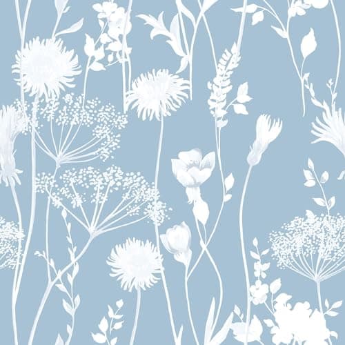 Image of Muriva Catherine Lansfield Meadowsweet Floral Themed Flower Siluette Romantic Wallpaper for Living Room, Bedroom, Hallway, Feature Wall- Blue/White 165583