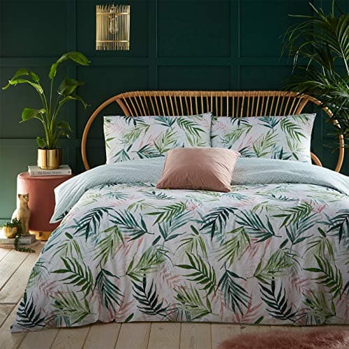 Image of furn. Bali Palm Duvet Cover Set - Tropical Jungle Botanical Bedding Reversible Design (Green - Single)