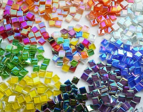 Image of CHICSHIS 300G Mixed Colours Crystal Glass Tiles, 10x10mm Square Mosaic Tiles with Smooth Edges, 300pcs Small Stained Glass Pieces Great for DIY Mosaic Crafts, Home Decor