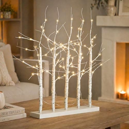 Image of Marco Paul Pre-Lit Birch Twig Tree Centrepiece with Timer Battery Operated LED Light Up Easter Decoration, Flexible Branch Table Display for Spring Home Decor, Mantel, Wedding, Party, Seasonal Styling