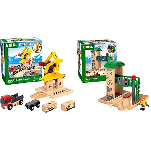 Image of Brio World Freight Goods Station for Kids Age 3 Years Up - Compatible With All Railway Train Sets and Accessories & World World Train Signal Station for Kids Age 3 Years Up