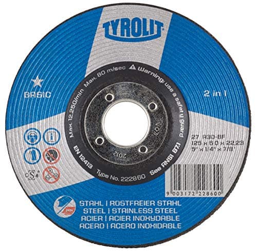 Image of TYROLIT 222860 BASIC 2in1 Rough Grinding Wheels for Steel & Stainless Steel, 125mm Cutting Discs, Angle Grinder Discs, 125 x 6 x 22.23 mm, 10-Pack