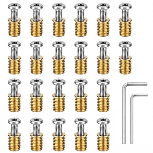 Image of Zynthor M6 Furniture Fixing Connector Set, 20PCS M6 x 16mm Hex Socket Bolts with 20PCS M6 x 10mm Threaded Insert Nuts and 2 Allen Keys for Bed Frames, Chairs, Tables and Cabinets