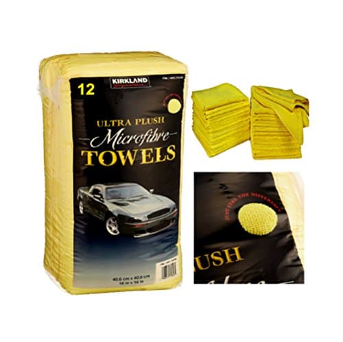 Image of Kirkland Signature 12 Signature Ultra Plush Microfibre Cloths Towels Cleaning Car Vehicle., Yellow, H 40.6 x W 40.6 cm