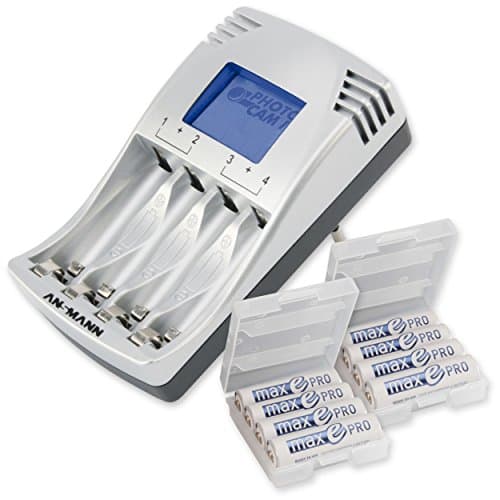 Image of ANSMANN PhotoCam IV Battery Charger - For Mignon AA/Micro AAA Batteries | LCD Display | Plug Charger | Auto Power Off + 8x AA Akkus maxE PRO