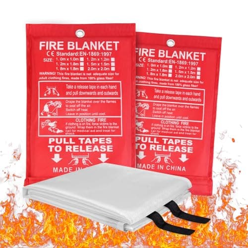 Image of Flintronic 2PCS Fire Blanket, 1m X 1m Emergency Fire Blanket for Kitchen, Quick Unfolding, Fibreglass Fire Blankets with Loops, Flame Retardant Fire Blanket for Home, Office, Caravan, School
