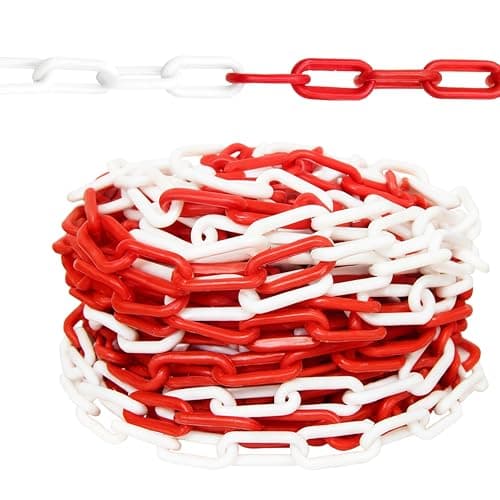 Image of Berry 25Meter Plastic Barrier Chain - Red & White | 8MM Safety Chain Roll | Durable Chain Link for Crowd Control, Road Safety, Construction, Parking, Warehouse & Event Barriers