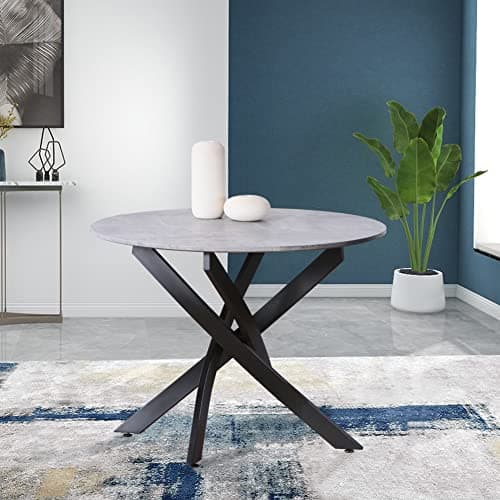 Image of GOLDFAN Round Wooden Dining Table 100cm Retro Dinner Kitchen Table with Black Metal Legs for Dining Room Home Office,Grey (Table Only)