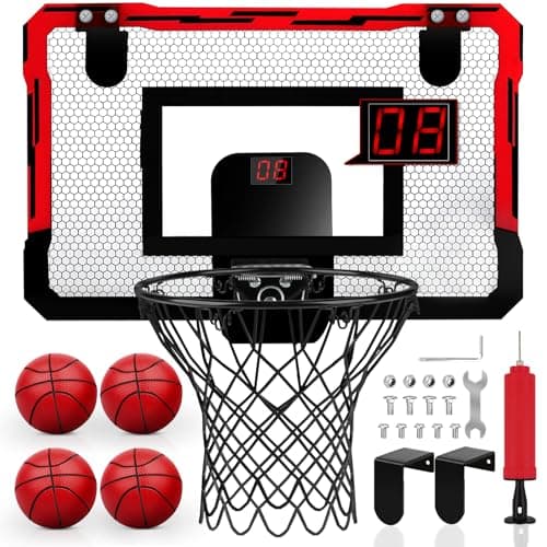 Image of Yimore Basketball Hoop Indoor Mini Basketball Hoop for Kids Bedroom Office Wall Mounted Automatic Scoring with 4 Balls Boy Toys for 5 6 7 8 9 10 Years Old