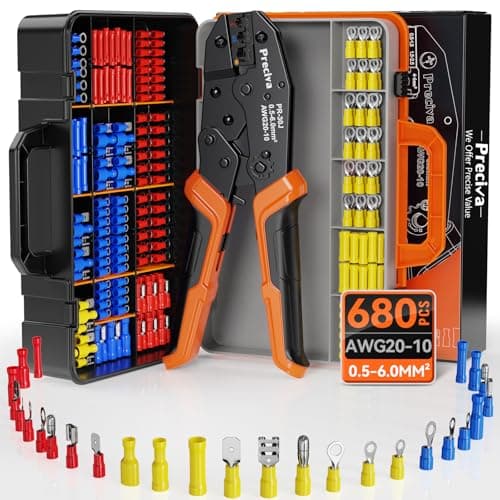 Image of Preciva Insulated Wire Terminal Crimping Tool,0.5-6mm² Ratchet Crimps Plier with 27 Type-680PCS Wire Crimp Connectors,Insulated Crimping Tools with Organizer Box
