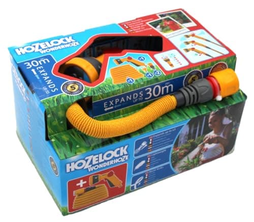 Image of HOZELOCK - Wonderhoze Expanding Hose 30m : Flexible Hose, Stretches up to 3x Original Length | With 2 Aquastop Fittings and Multispray Gun: Ready to Use